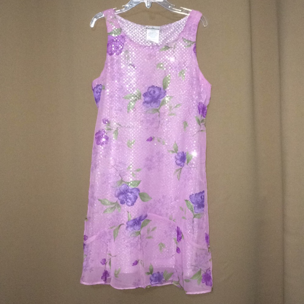 Girls Sleeveless Pink Print Size 10 Dress w/ scarf